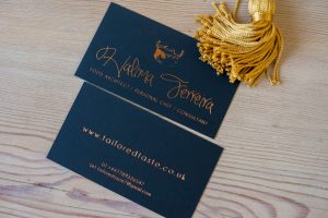 Copper foil on navy business card